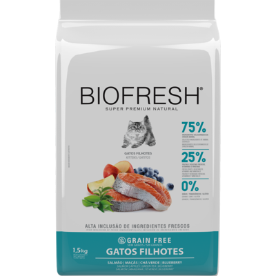 Ração Seca Biofresh Salmão, Maçãs, Chá Verde e Blueberry para Gatos Filhotes - 1,5Kg