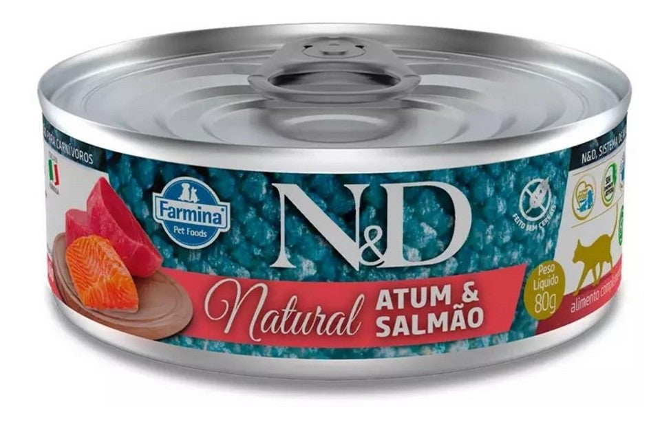 Ração Úmida N&D Feline para Gatos Sabor Atum com Salmão 80g