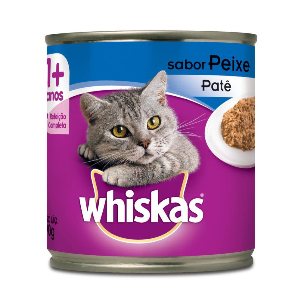 Ração Úmida Whiskas Lata Patê de Peixe para Gatos Adultos 290 g 10un