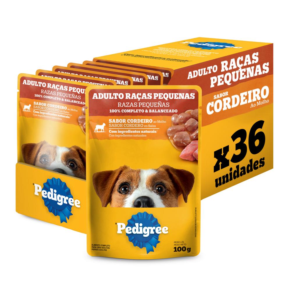 Kit Ração Úmida Pedigree Sachê Cordeiro ao Molho para Cães Adultos de Raças Pequenas 36 Unidades