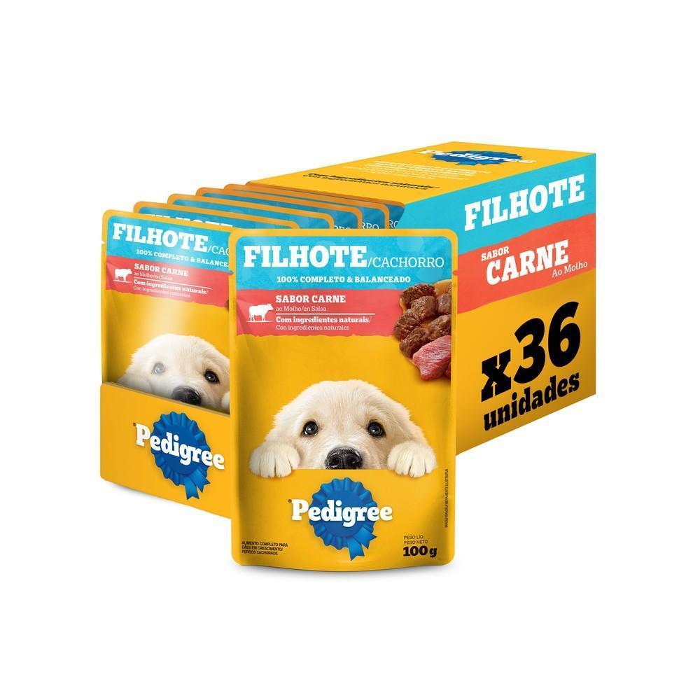 Kit Ração Úmida Pedigree Sachê Carne ao Molho para Cães Filhotes 36 Unidades