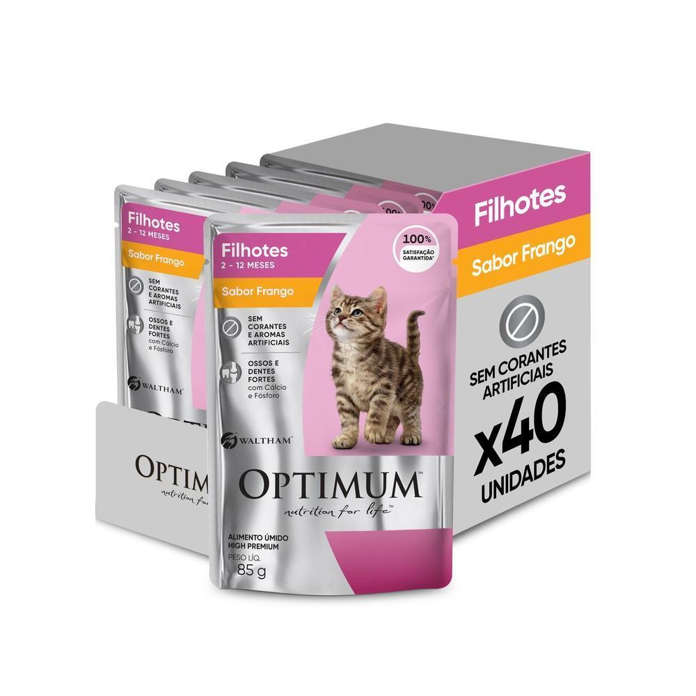 Kit Ração Úmida Optimum Sachê para Gatos Filhotes Frango 40 Unidades