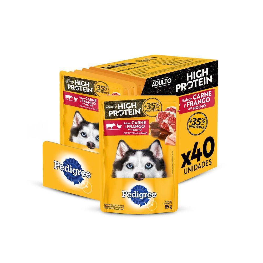Kit Ração Úmida Pedigree Sachê High Protein Cães Adultos Carne e Frango 40 Unidades
