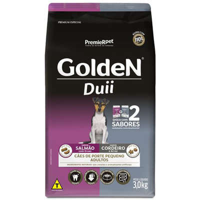 Ração Seca PremieR Pet Golden Duii Salmão e Cordeiro para Cães Adultos Pequeno Porte - 3Kg