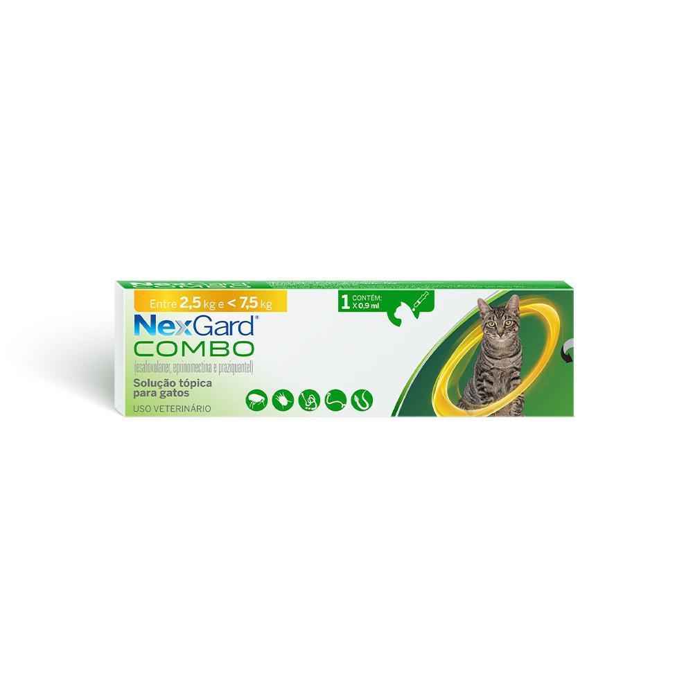 Nexgard Combo Antipulgas, Sarna e Vermes para Gatos de 2,5 a 7,5 kg 0,9 ml - 1 unidade