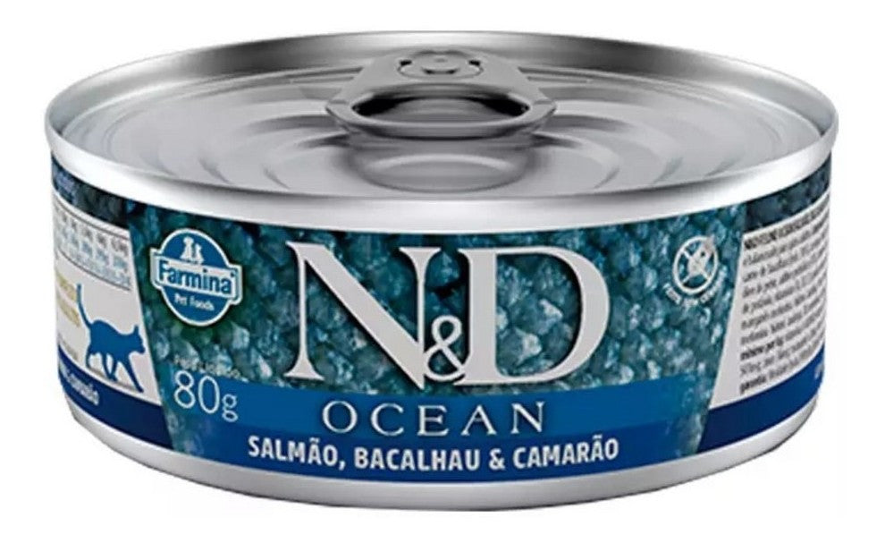 Ração Úmida N&D Feline Ocean Adultos Salmão Bacalhau E Camarão 80G