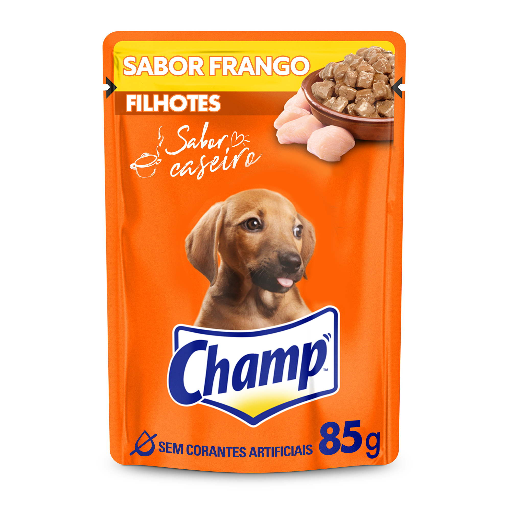 Ração Úmida Champ Sachê Cães Filhotes Sabor Caseiro Frango 85g 1un