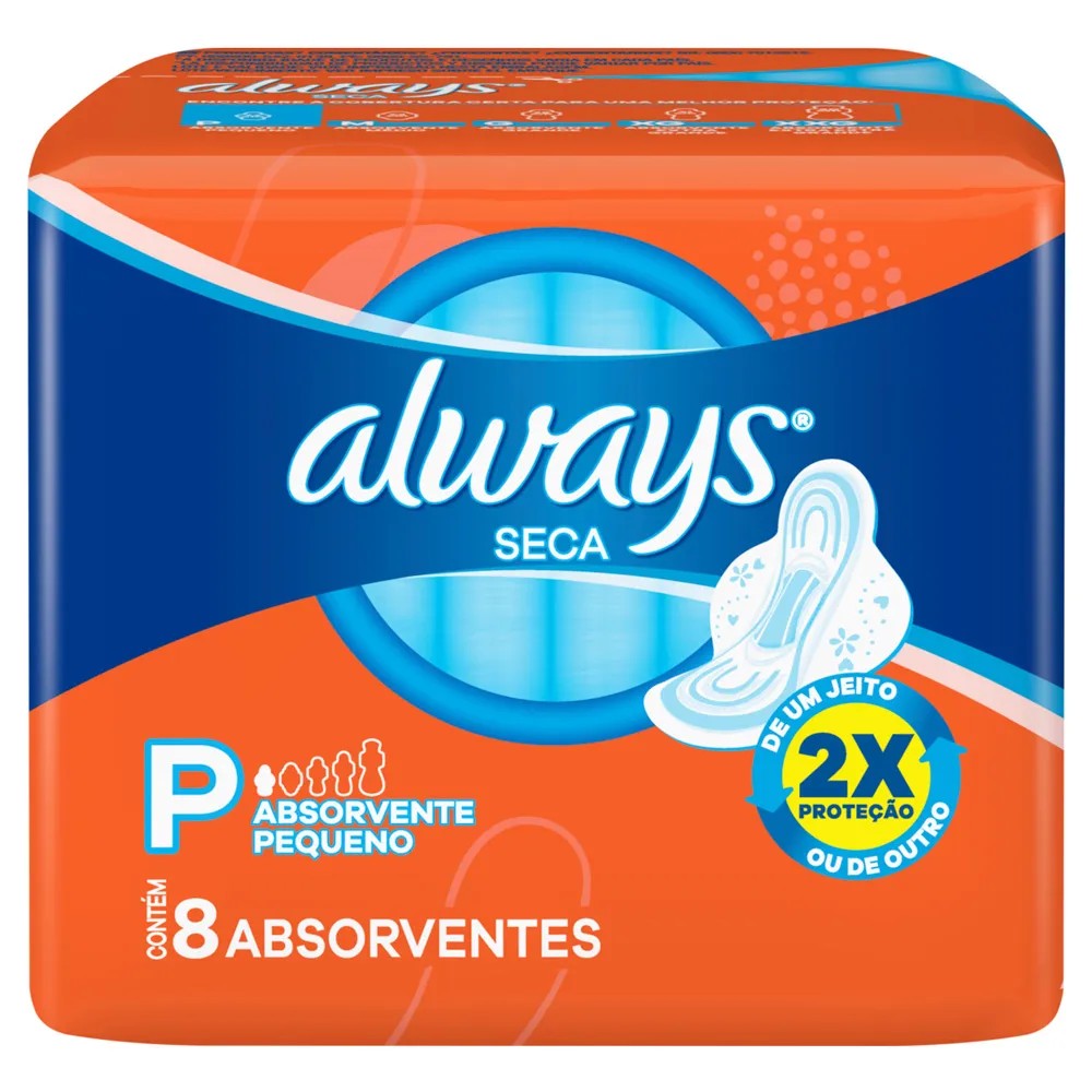 Absorvente Always Seca Tamanho P com Abas 8 Unidades