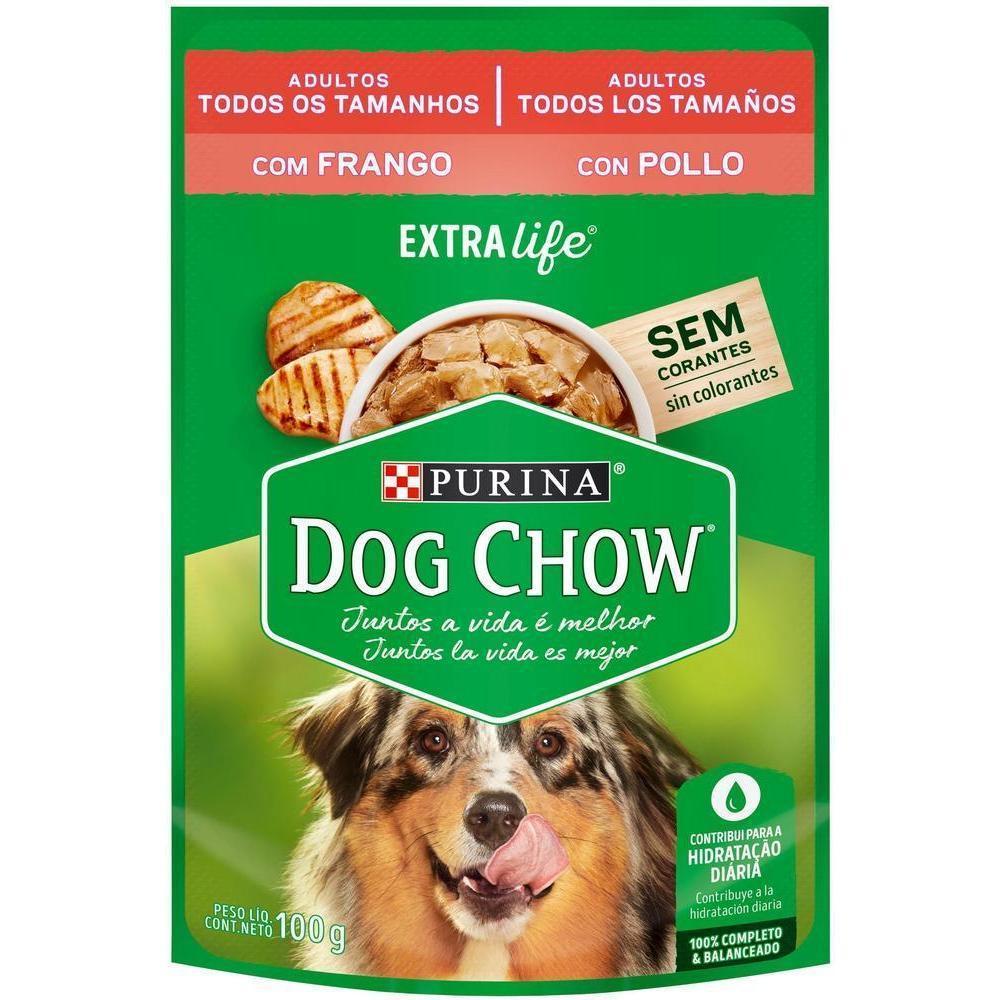 Ração Úmida para Cães Adultos de Todos Os Tamanhos Extralife Sabor Frango Dog Chow Sachê 100G
