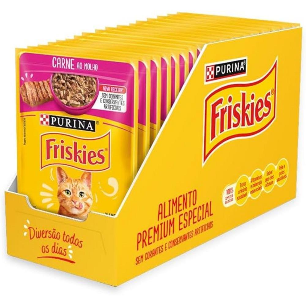 Pack Nestlé Purina Friskies Ração Úmida Para Gatos Adultos Carne Ao Molho - Com 30 Sachês 85g