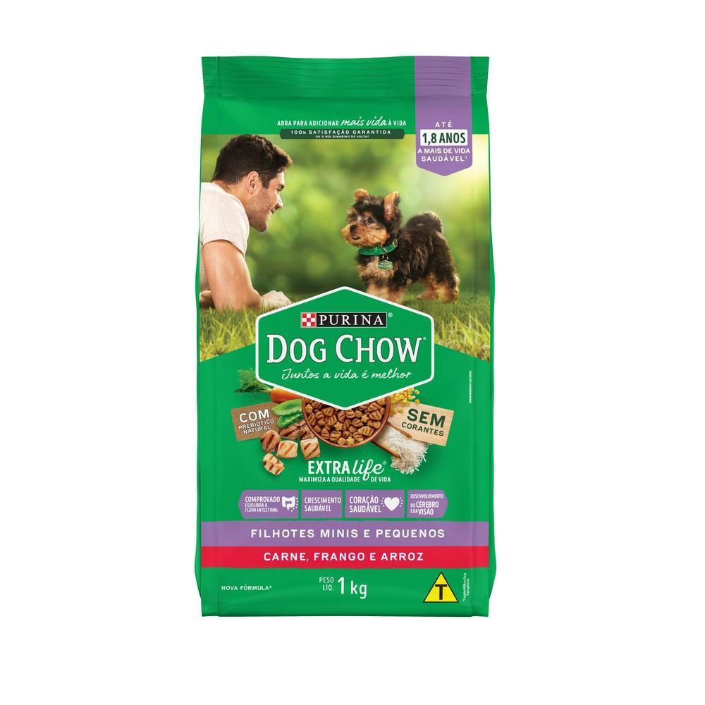 Ração Seca Nestlé Purina Dog Chow Extra Life Carne, Frango e Arroz Cães Filhotes Raças Minis e Pequenas - 1Kg