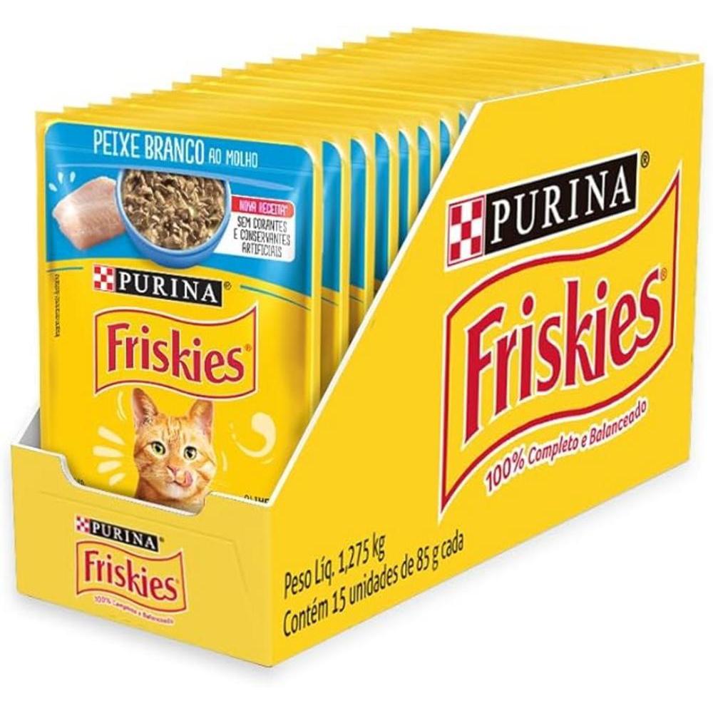 Pack Ração Úmida Friskies Para Gatos Adultos Sabor Peixe Branco Ao Molho - Com 30 Sachês 85g
