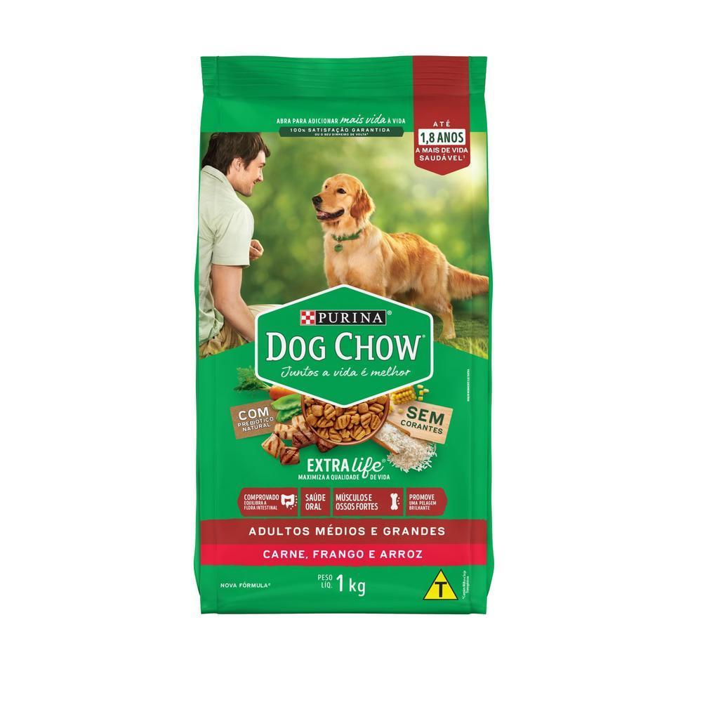 Ração DOG CHOW Cães Adultos Médios e Grandes Carne e Arroz 1kg