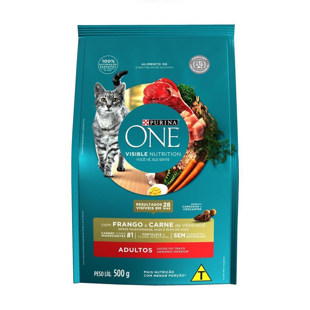 Ração PURINA ONE Gatos Adultos Frango e Carne 500g