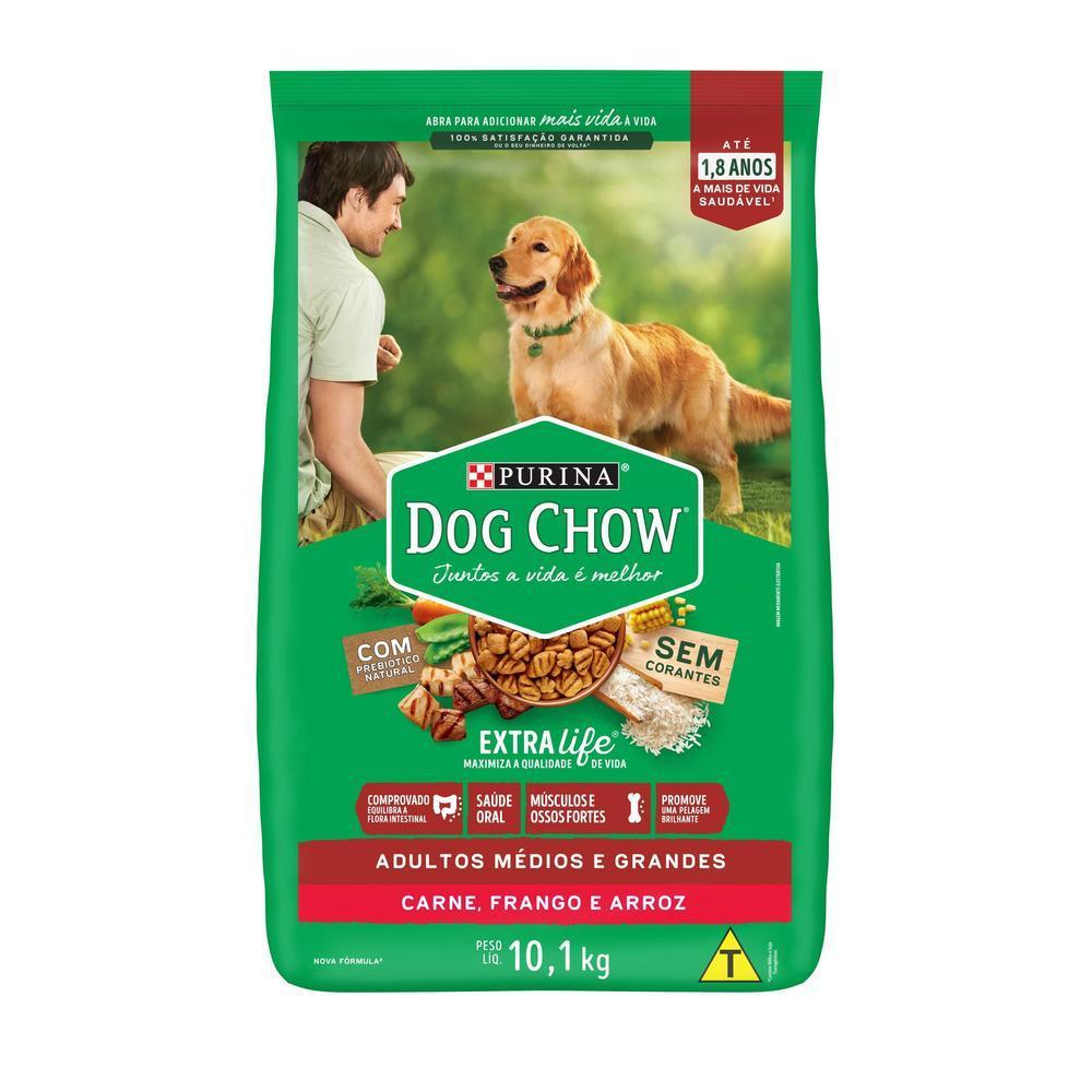 Ração NESTLÉ PURINA DOG CHOW EXTRALIFE Adultos Médios e Grandes Carne, Frango e Arroz 10,1kg