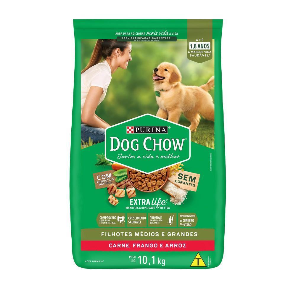 Ração DOG CHOW Cães Filhotes Médios e Grandes Carne, Frango e Arroz 10,1kg