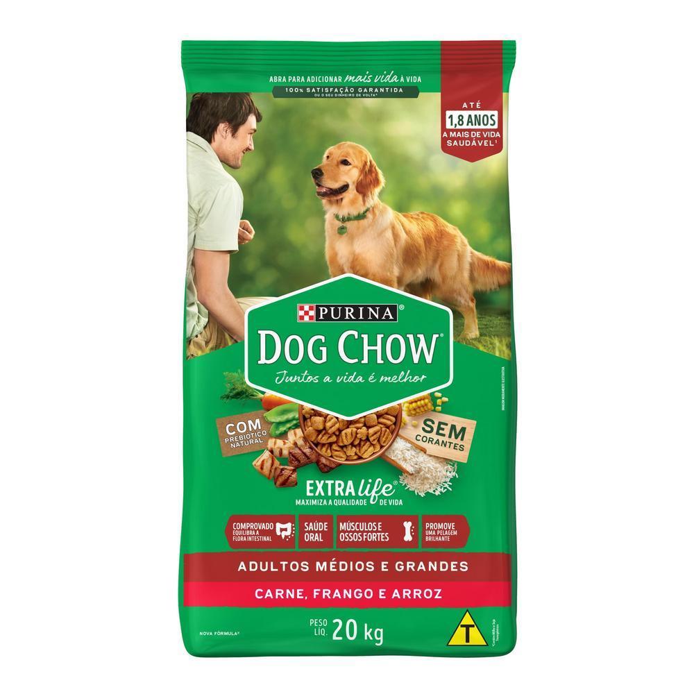 Ração NESTLÉ PURINA DOG CHOW EXTRALIFE Adultos Médios e Grandes Carne, Frango e Arroz 20kg