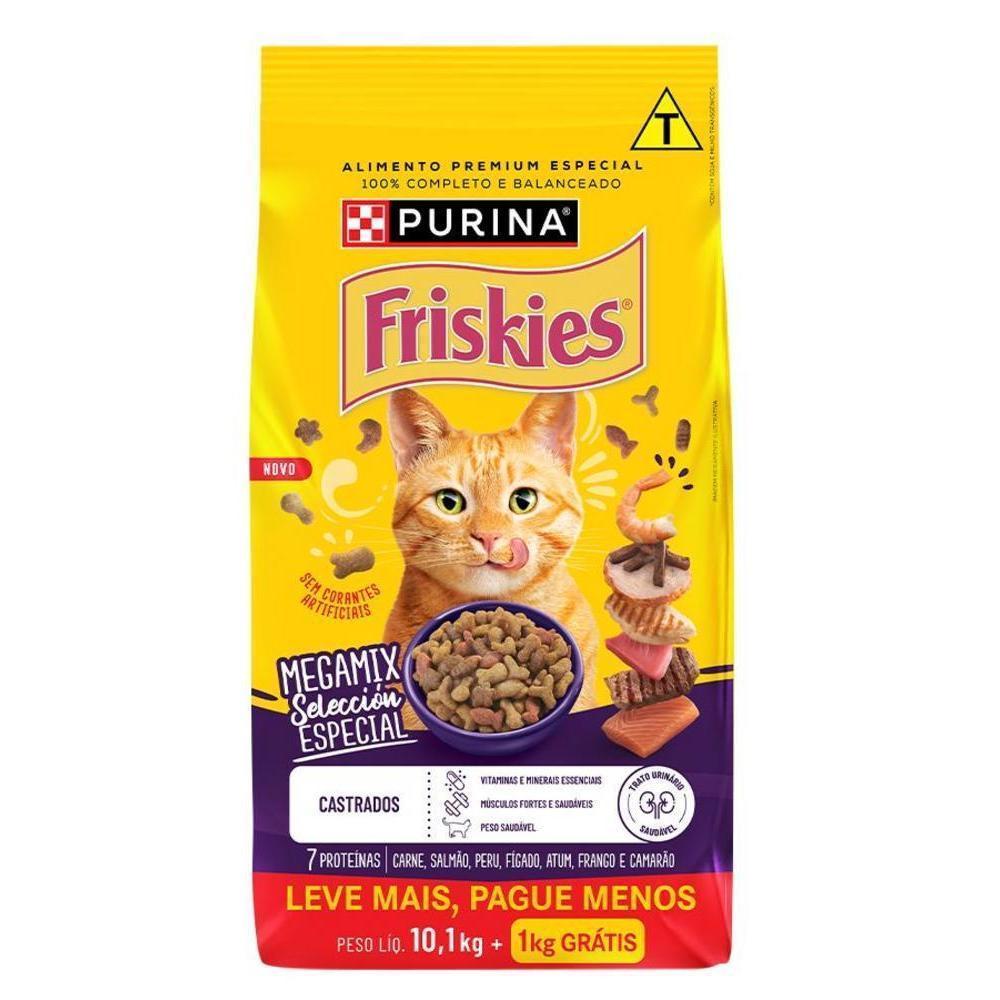 Ração PURINA® FRISKIES® Megamix Gatos Castrados Leve 11,1kg Pague 10,1kg