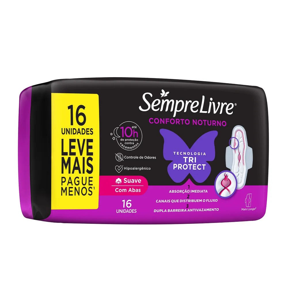 Absorvente Externo Sempre Livre Conforto Noturno Suave 16 Unidades