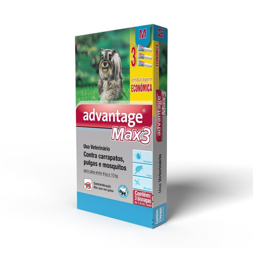 Antipulgas e Carrapatos Combo Advantage Max3 para cães entre 4 e 10kg (3 bisnagas)
