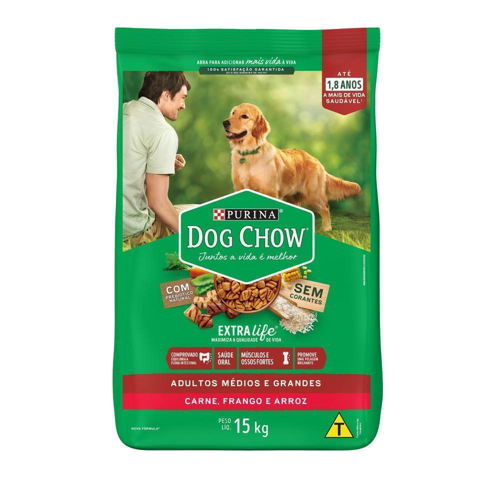 Ração DOG CHOW Cães Adultos Médios e Grandes Carne e Arroz 15kg