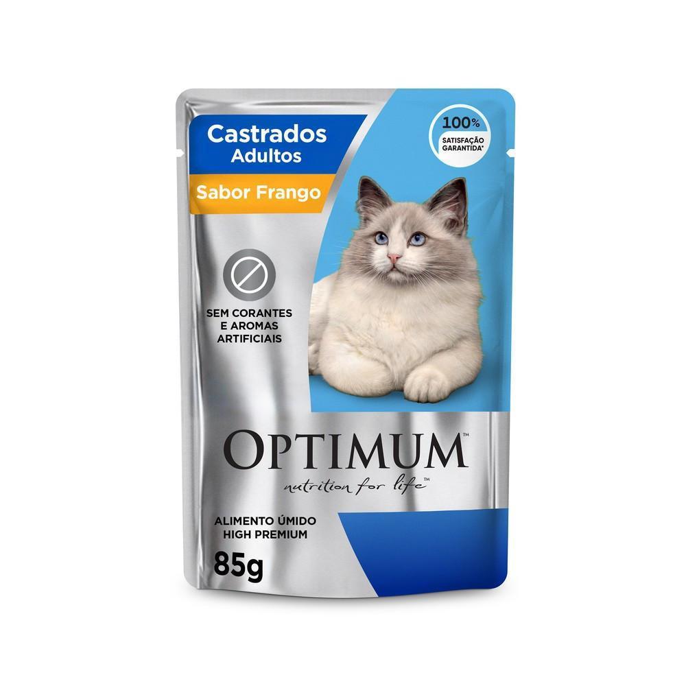 Ração Úmida Optimum Sachê para Gatos Adultos Castrados Frango 85 g
