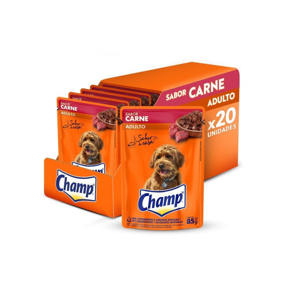 Kit Ração Úmida Champ Sachê Cães Adultos Sabor Caseiro Carne 20 Unidades