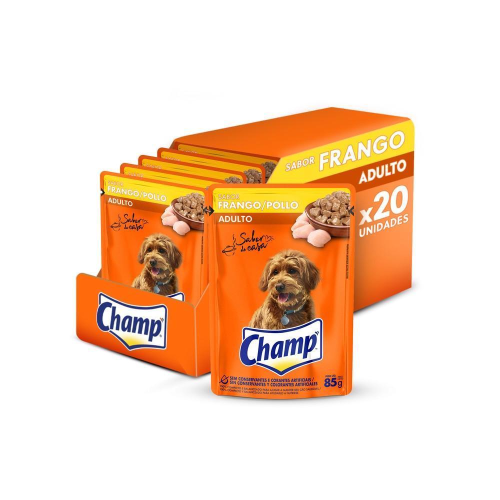Kit Ração Úmida Champ Sachê Cães Adultos Sabor Caseiro Frango 20 Unidades