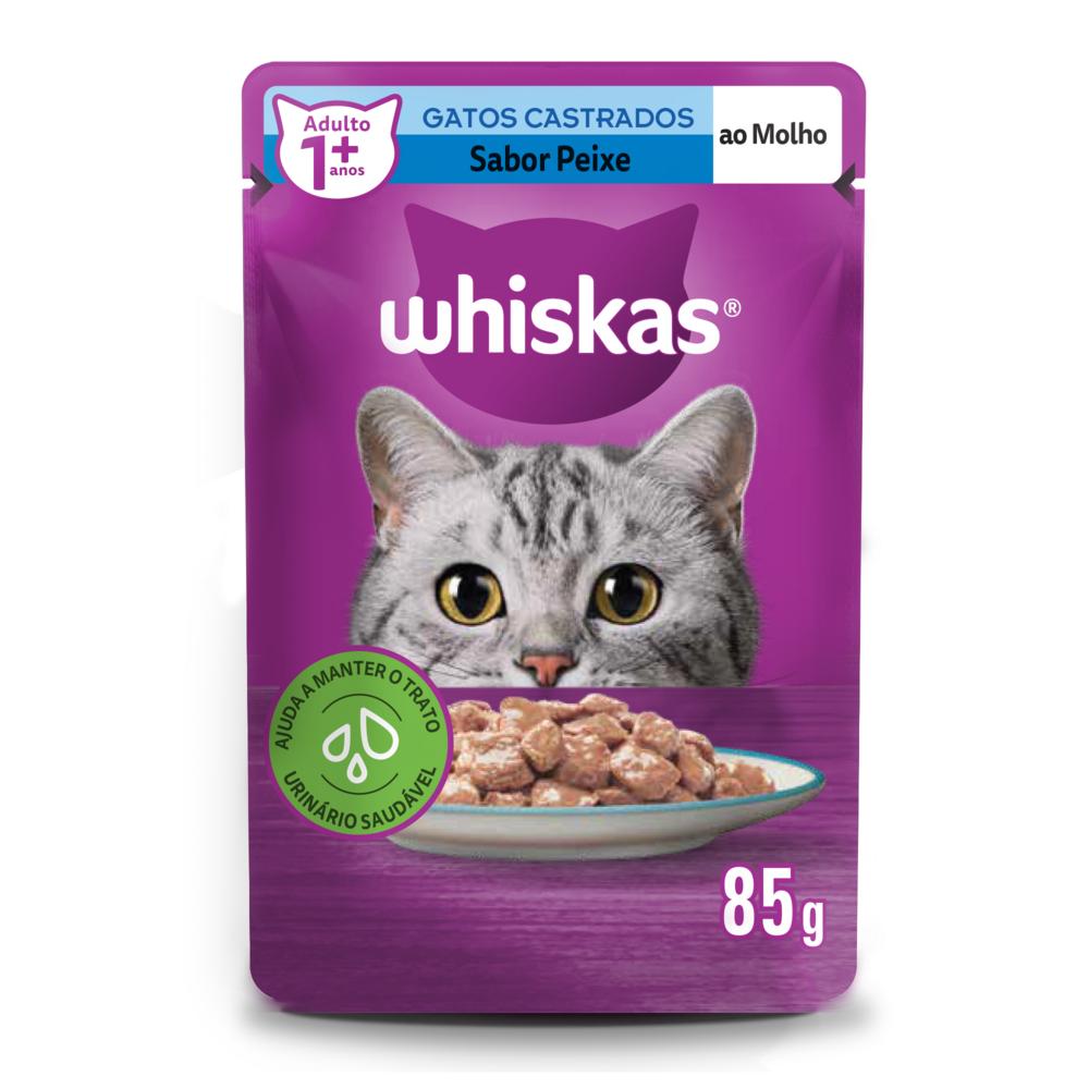 Ração Úmida Whiskas Sachê Peixe ao Molho para Gatos Adultos Castrados 85 g 15un