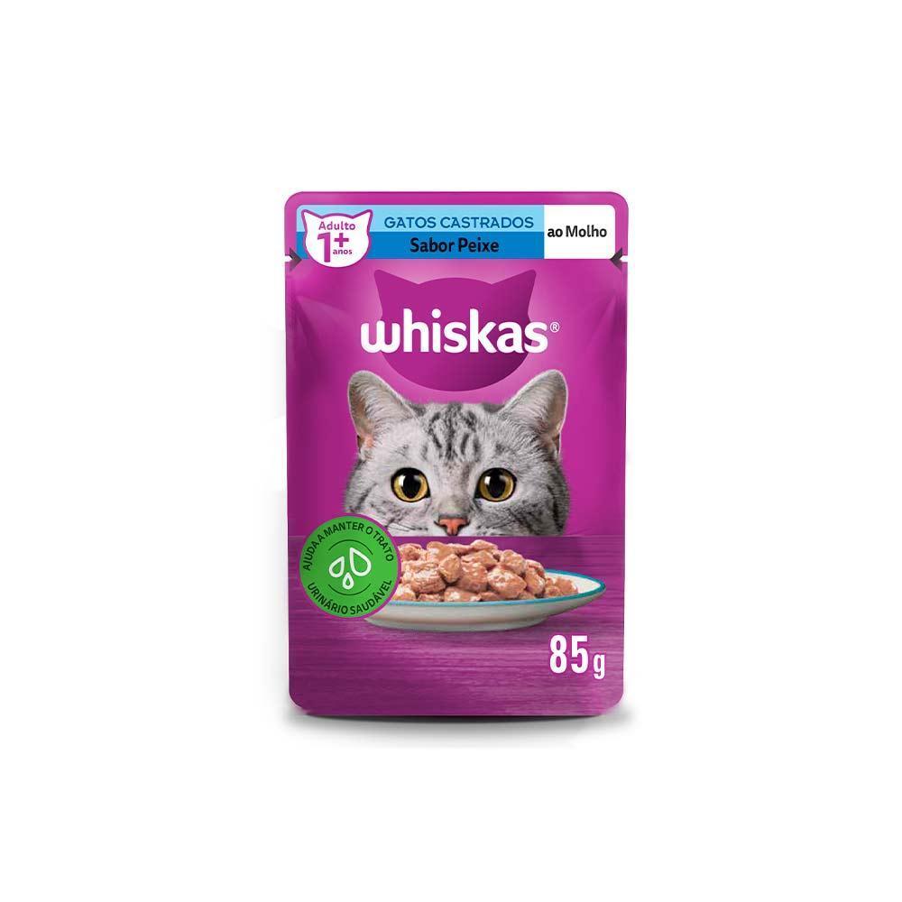 Ração Úmida Whiskas Sachê Peixe ao Molho para Gatos Adultos Castrados 85 g