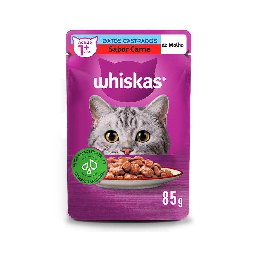 Ração Úmida Whiskas Sachê Carne ao Molho para Gatos Adultos Castrados 85 g