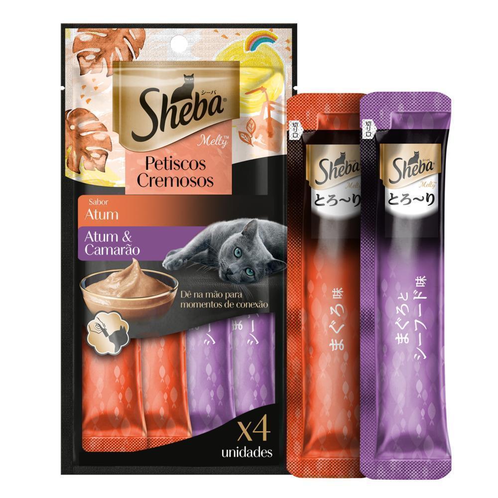 Petisco Sheba Cremoso Sabores Atum e Atum & Camarão Gatos Adultos 4 Uni