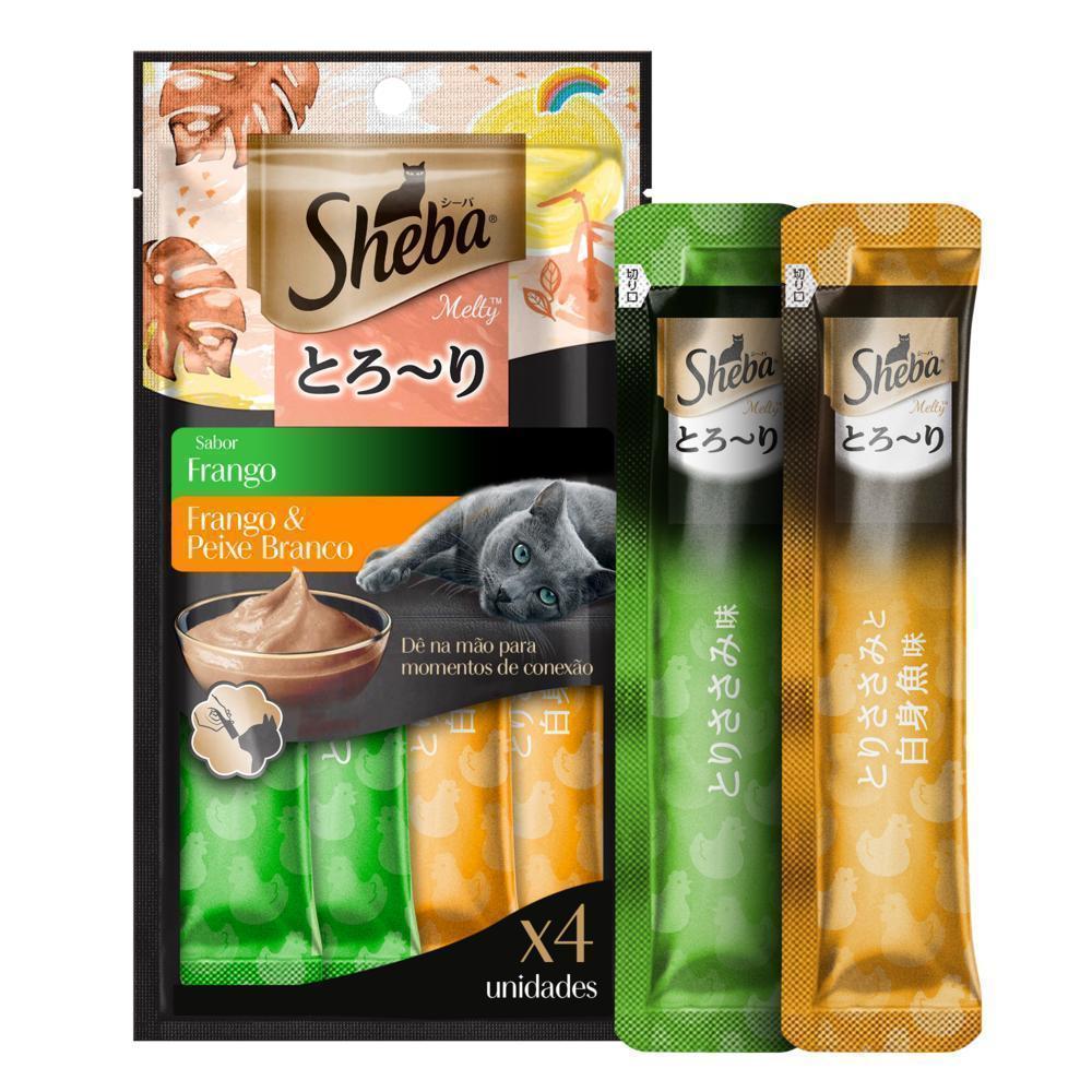 Petisco Sheba Cremoso Sabores Frango e Frango & Peixe Branco Gatos Adultos 4 Uni