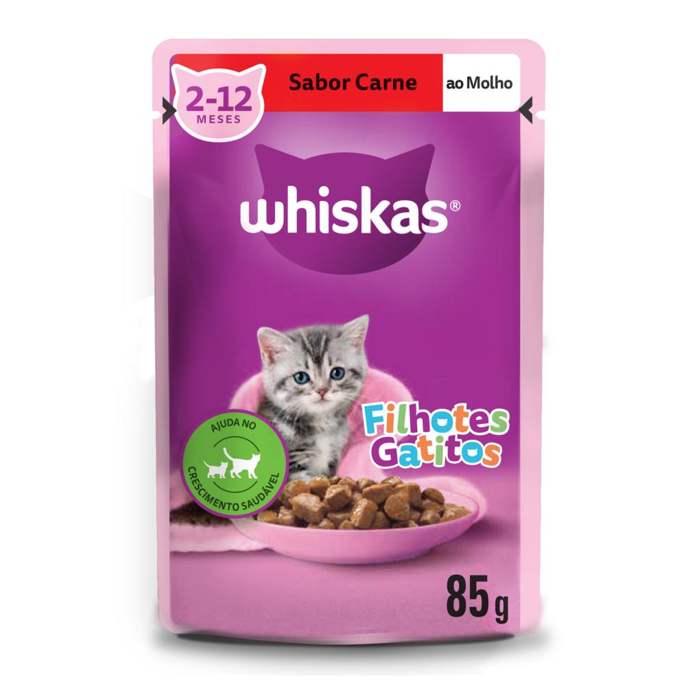 Ração Úmida Whiskas Sachê Carne ao Molho para Gatos Filhotes 85 g 15un