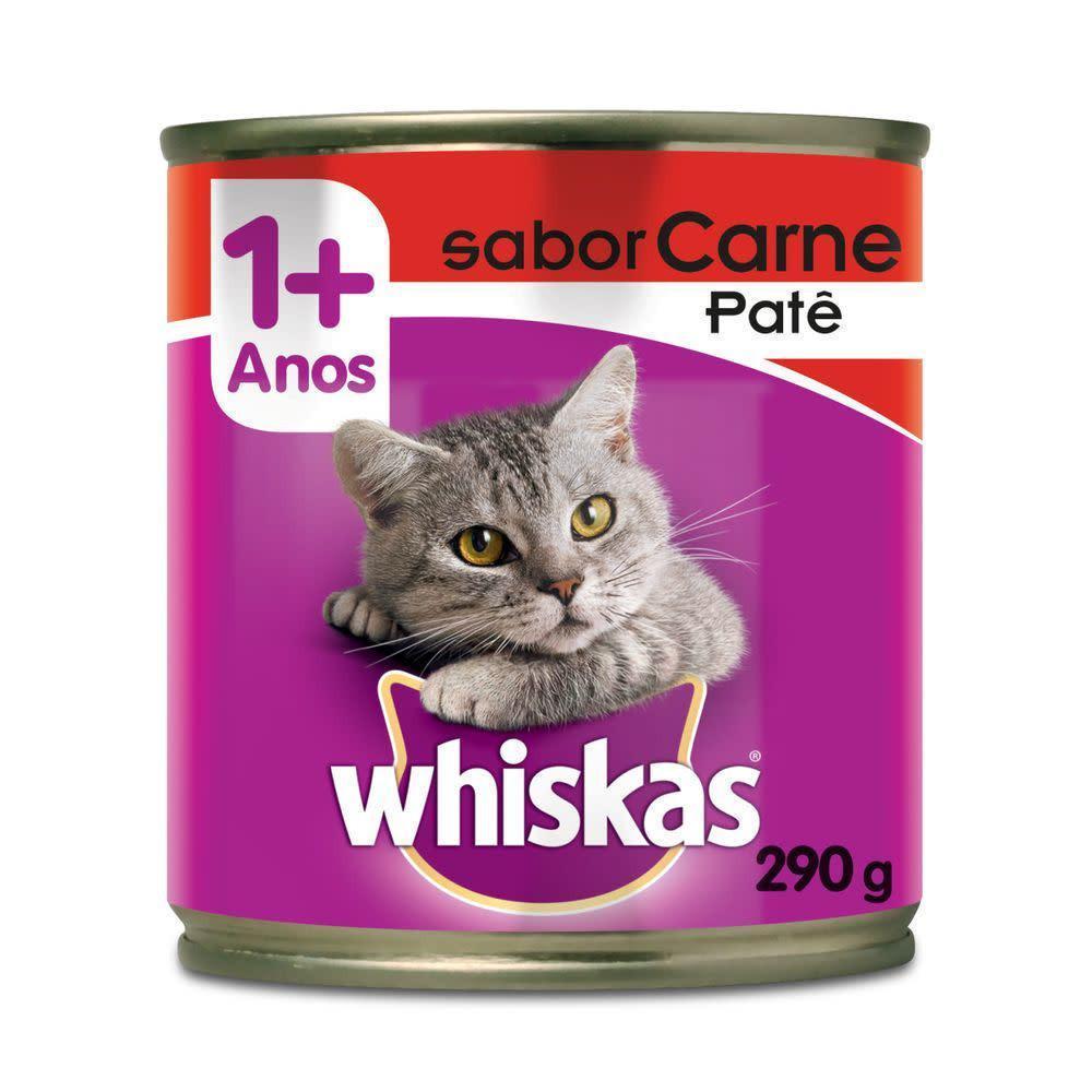 Ração Úmida Whiskas Lata Patê de Carne para Gatos Adultos 290 g 10un