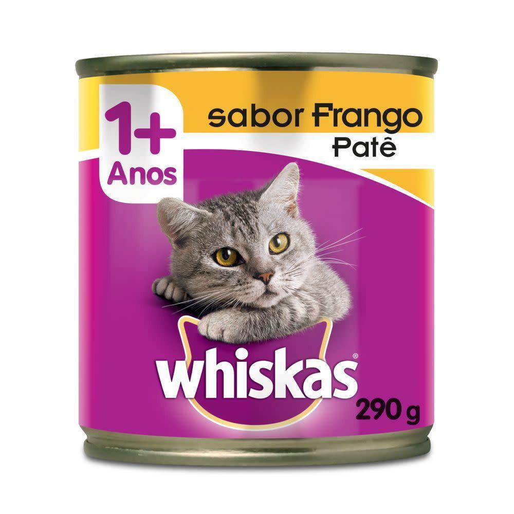 Ração Úmida Whiskas Lata Patê de Frango para Gatos Adultos 290 g 10un