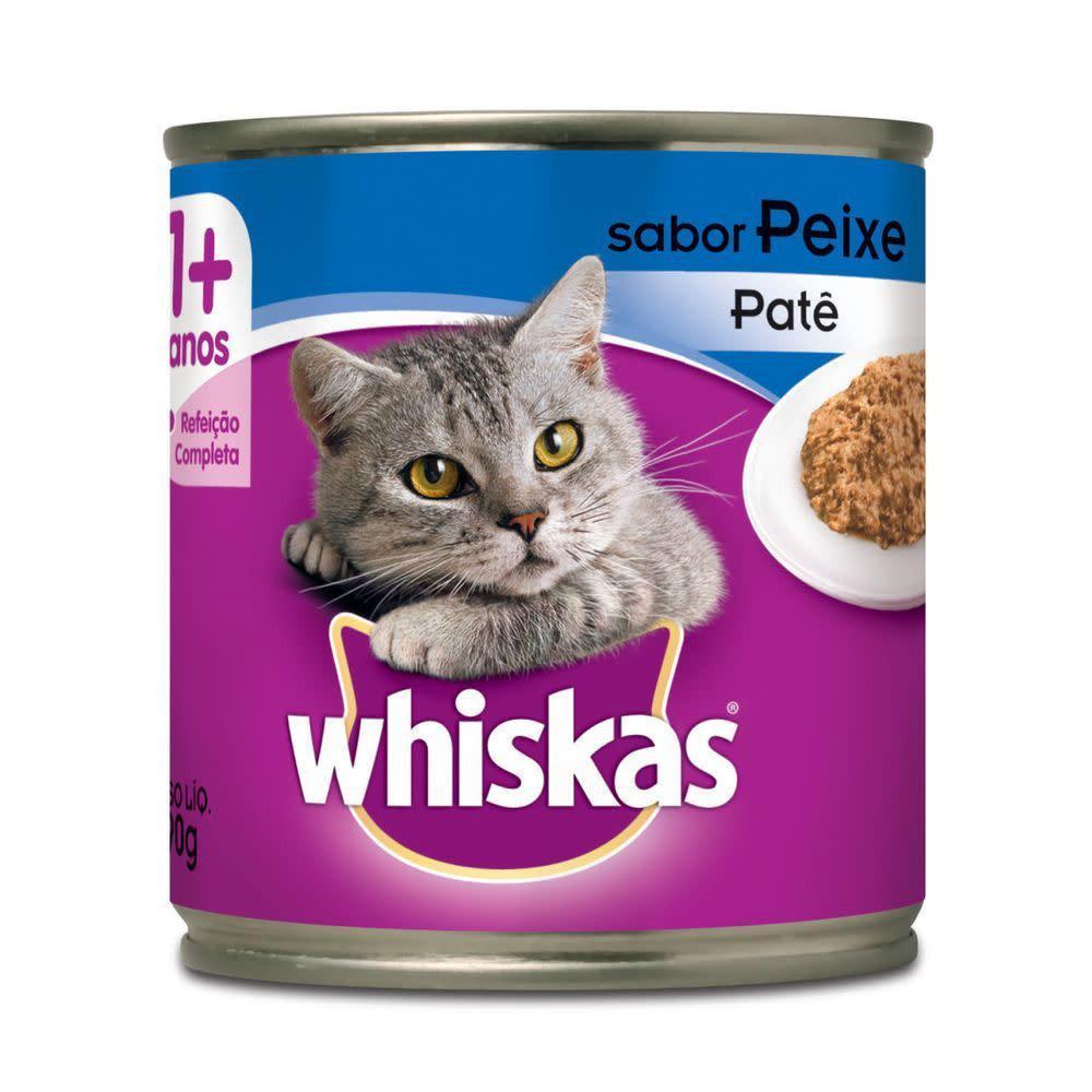 Ração Úmida Whiskas Lata Patê de Peixe para Gatos Adultos 290 g 10un