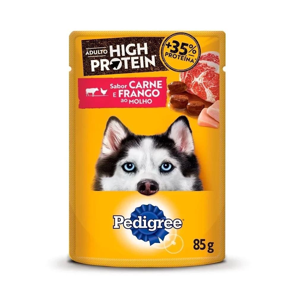 Ração Úmida Pedigree Sachê High Protein Cães Adultos Carne e Frango 85g 15un