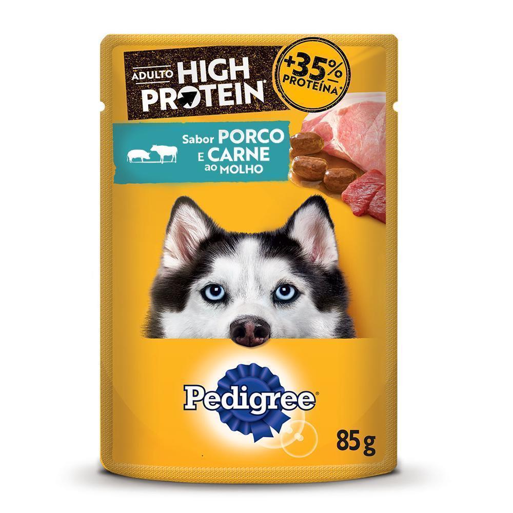 Ração Úmida Pedigree Sachê High Protein Cães Adultos Porco e Carne Ao Molho 85 g