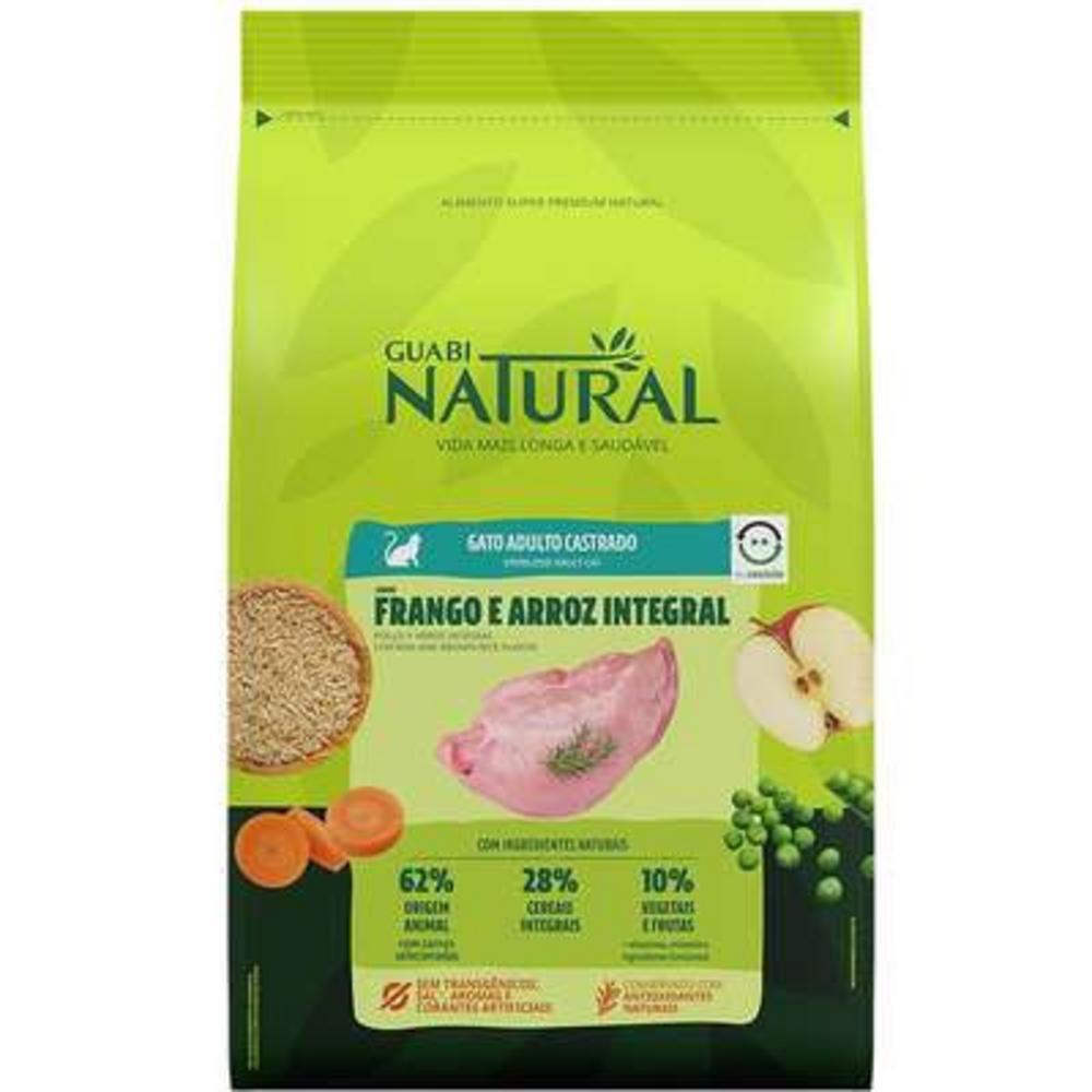 Ração Guabi Natural Frango e Arroz Integral para Gatos Adultos Castrados - 7,5Kg