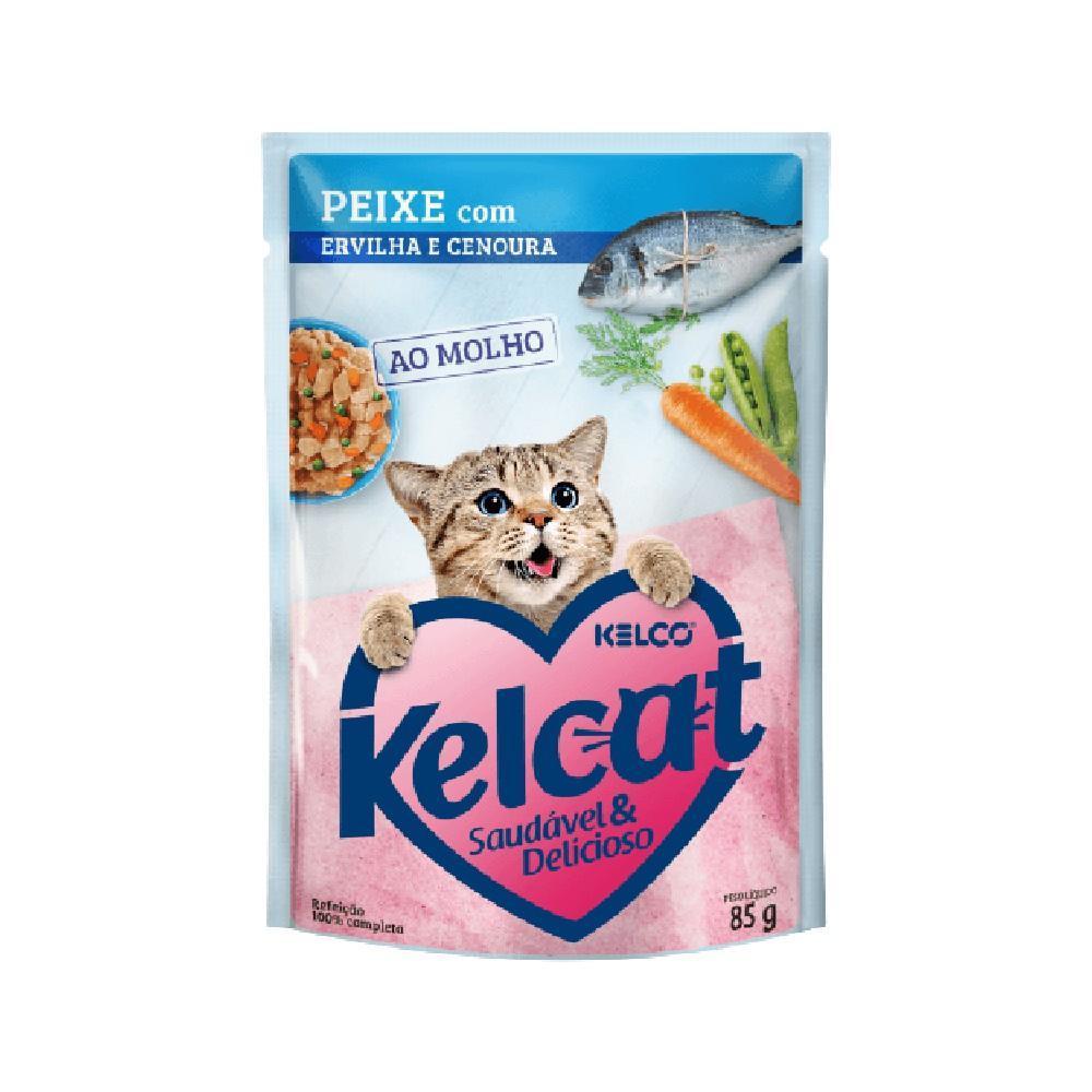 Ração para Gatos Kelcat Peixe, Cenoura e Ervilha 85G