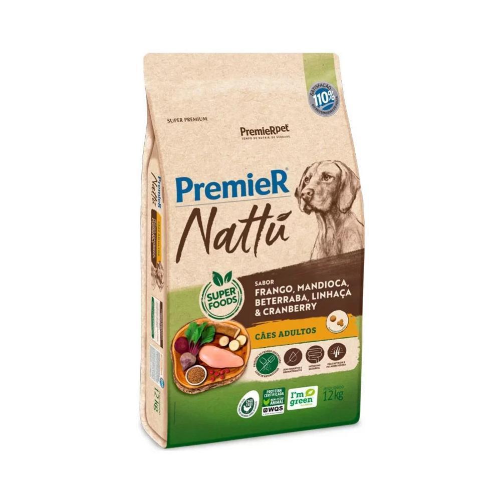 Ração Premier Nattú Cães Adultos Sabor Mandioca 12Kg
