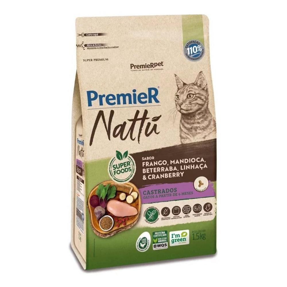 Ração para Gatos Adultos Castrado Sabor Mandioca Nattú Premier 7,5Kg