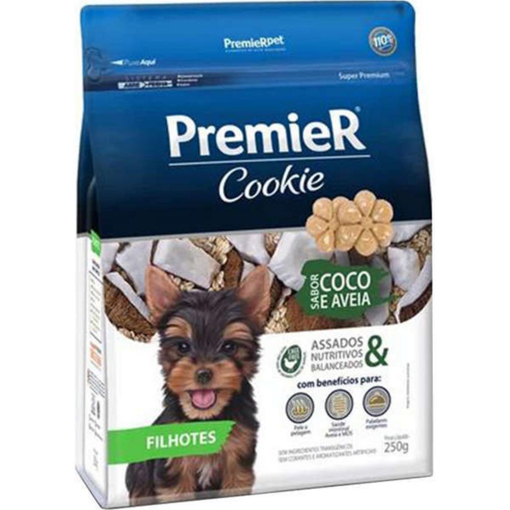 Biscoito Premier Cookie para Cães Filhotes de Pequeno Porte Sabor Coco e Aveia 250g