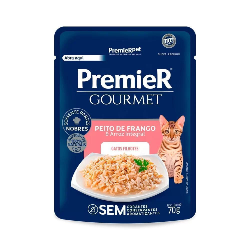 Ração Úmida Gourmet para Gatos Filhotes Peito de Frango e Arroz Integral Premier 70G