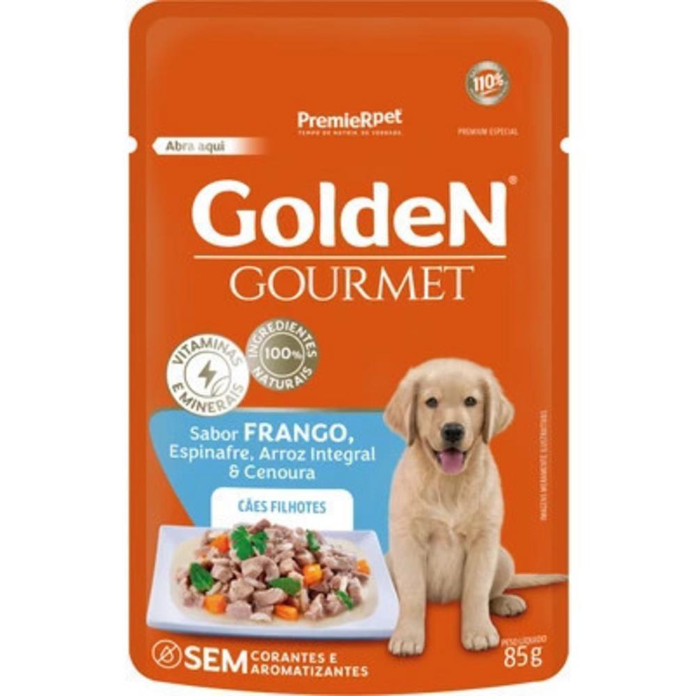 GoldeN Gourmet Cães Filhotes Frango, Espinafre, Arroz Integral e Cenoura 85g