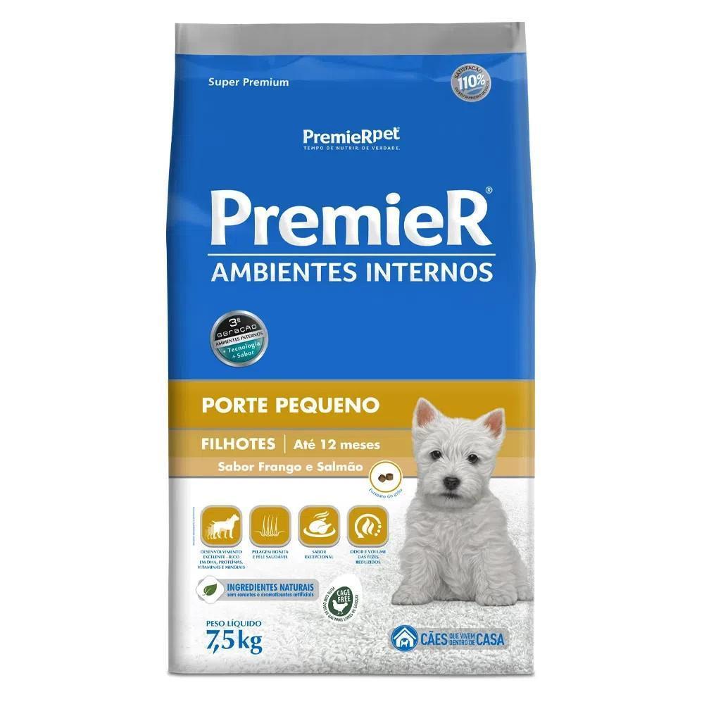 Ração Premier Pet Ambientes Internos Cães Filhotes Frango e Salmão 7.5kg
