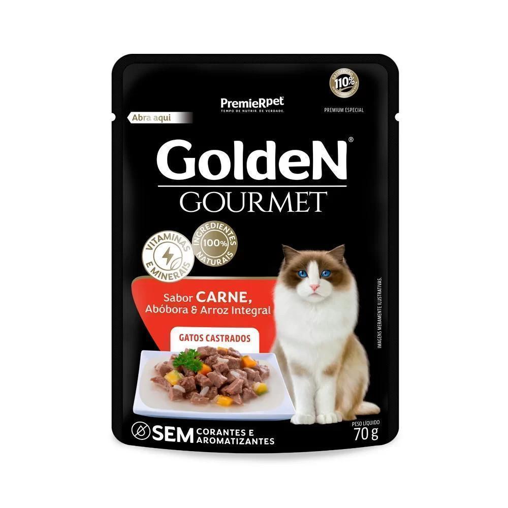 GoldeN Gourmet Gatos Adultos Castrados Carne, Abóbora e Arroz Integral 70g
