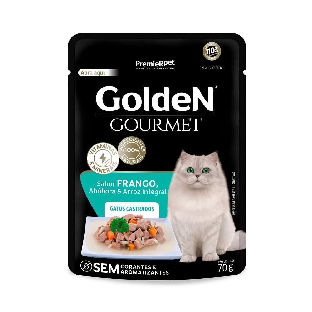 Ração Úmida Golden Gourmet para Gatos Castrados Sabor Frango, Abóbora e Arroz Integral 70G