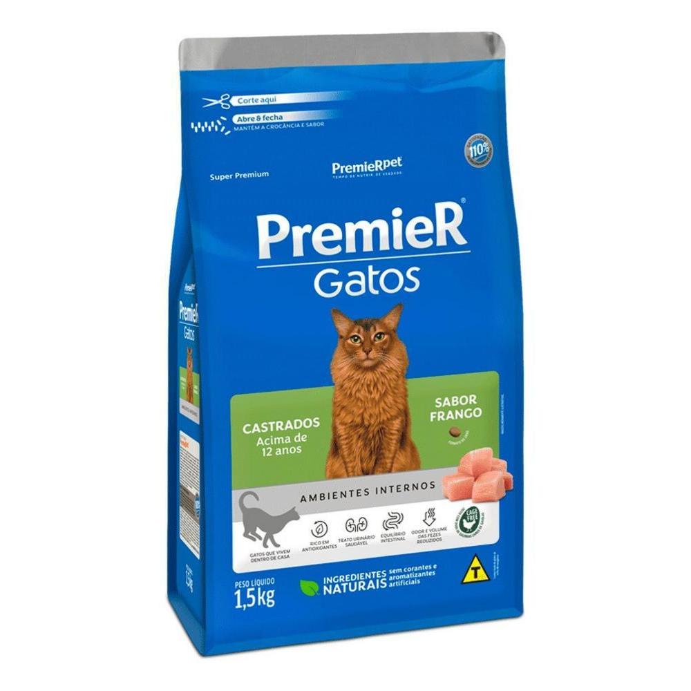 Ração Premier Ambientes Internos para Gatos Adultos Castrados 12+ Sabor Frango